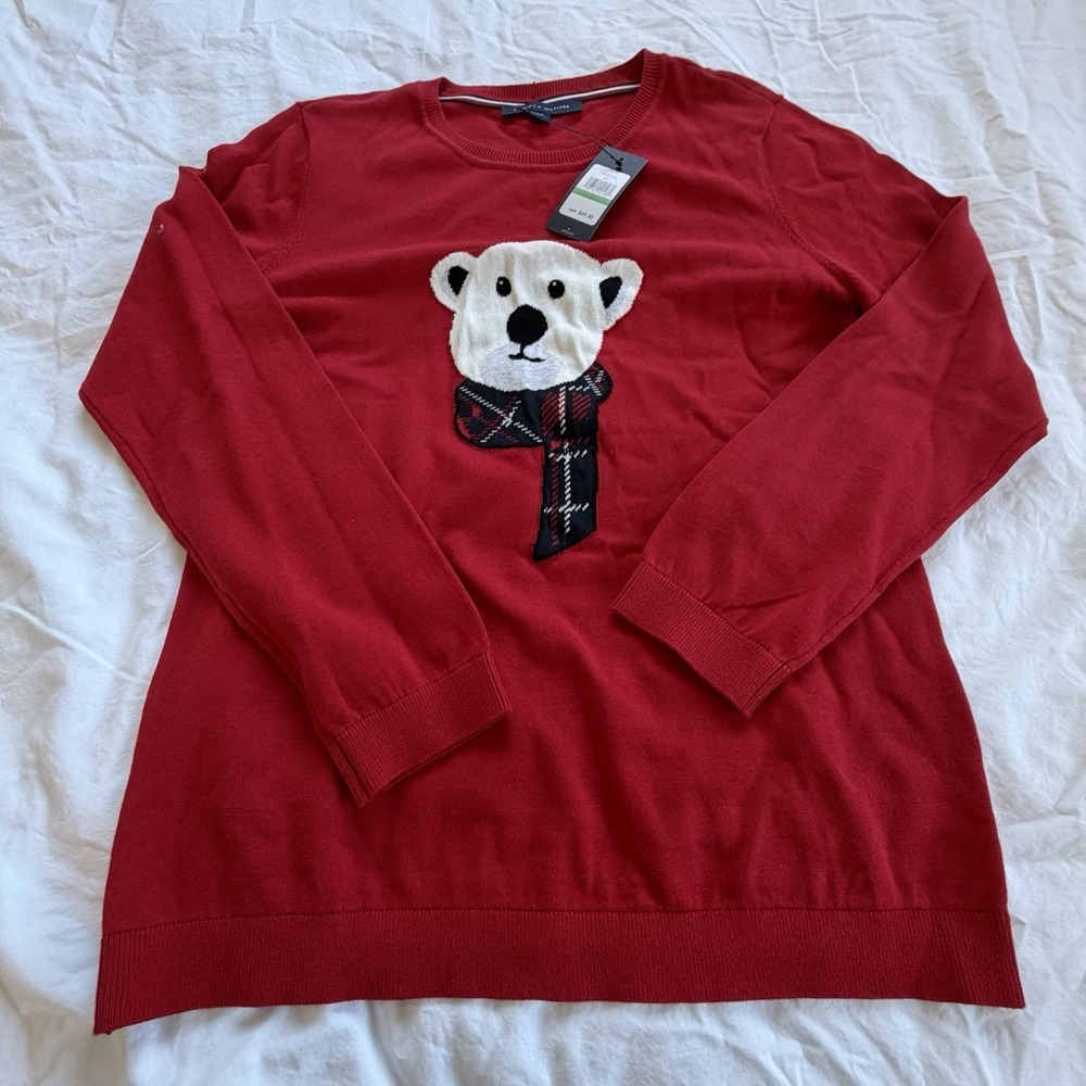 Tommy Hilfiger‎ Polar Bear Christmas Sweater Men's L Red Knit NWT